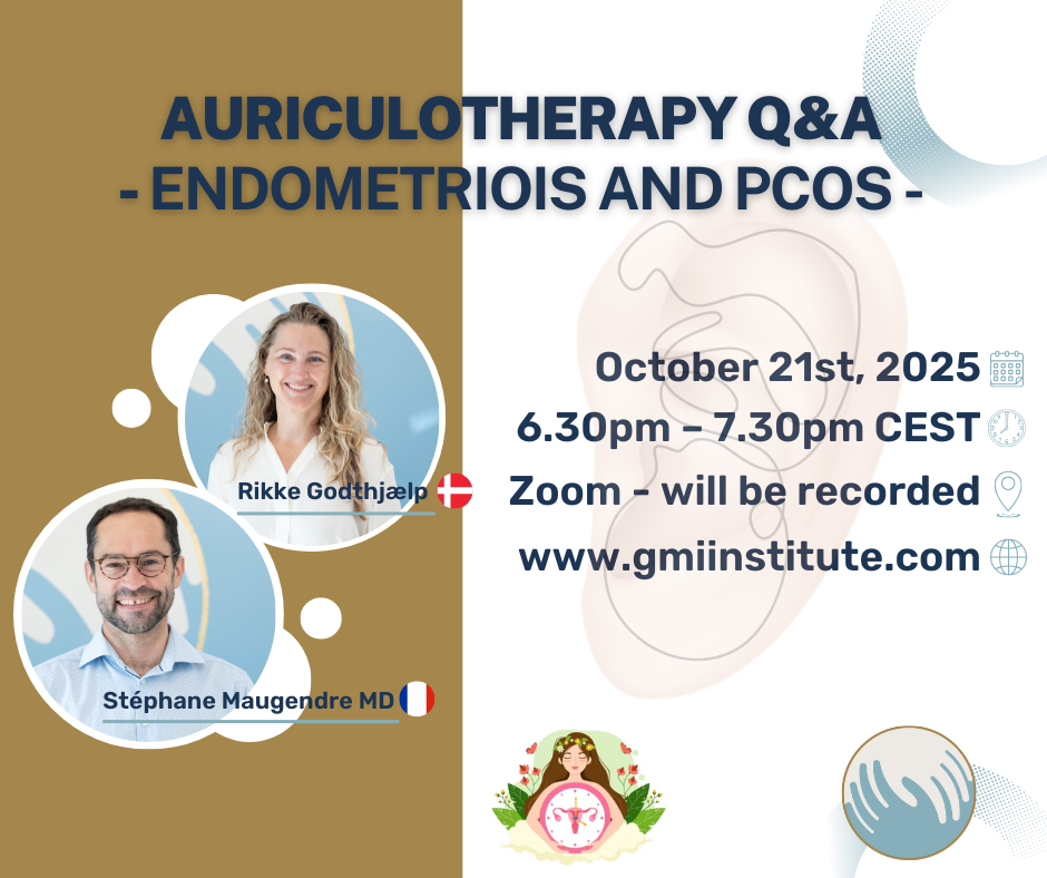 AURICULOTHERAPY Q & A and ENDOMETRIOSIS AND PCOS This theme webinar is October 21st 2025 6 times a year you can join us on Zoom. Here we will talk about a theme and answer questions about Auriculotherapy in general. "Endometriosis and PCOS" is on the 21st of October 2025 at 18.30 - 19.30 / 6.30pm – 7.30pm CEST