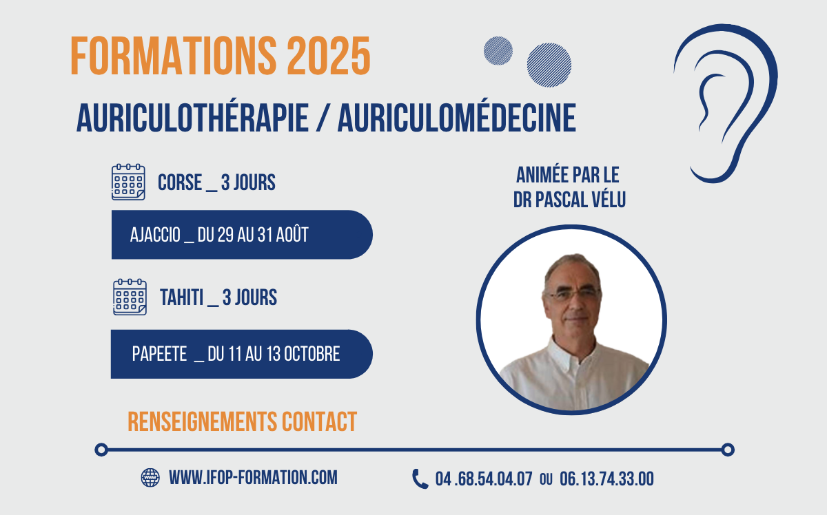 Lire la suite à propos de l’article Formation Auriculothérapie / Auriculomédecine par le Dr Pascal Velu