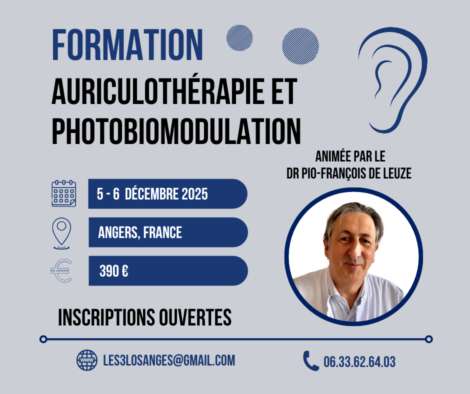 Formation auriculothérapie et photobiomodulation par le dr Pio françois de leuze
