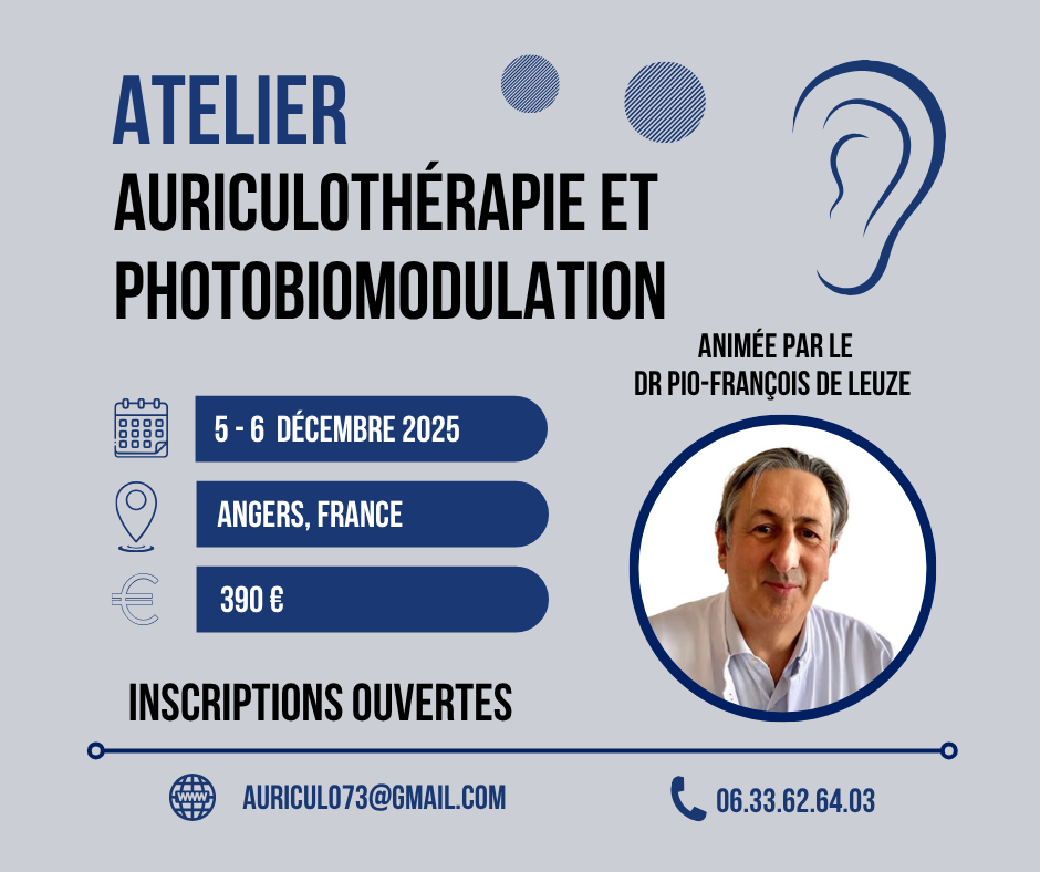 Formation auriculothérapie et photobiomodulation par le Dr Pio françois de leuze