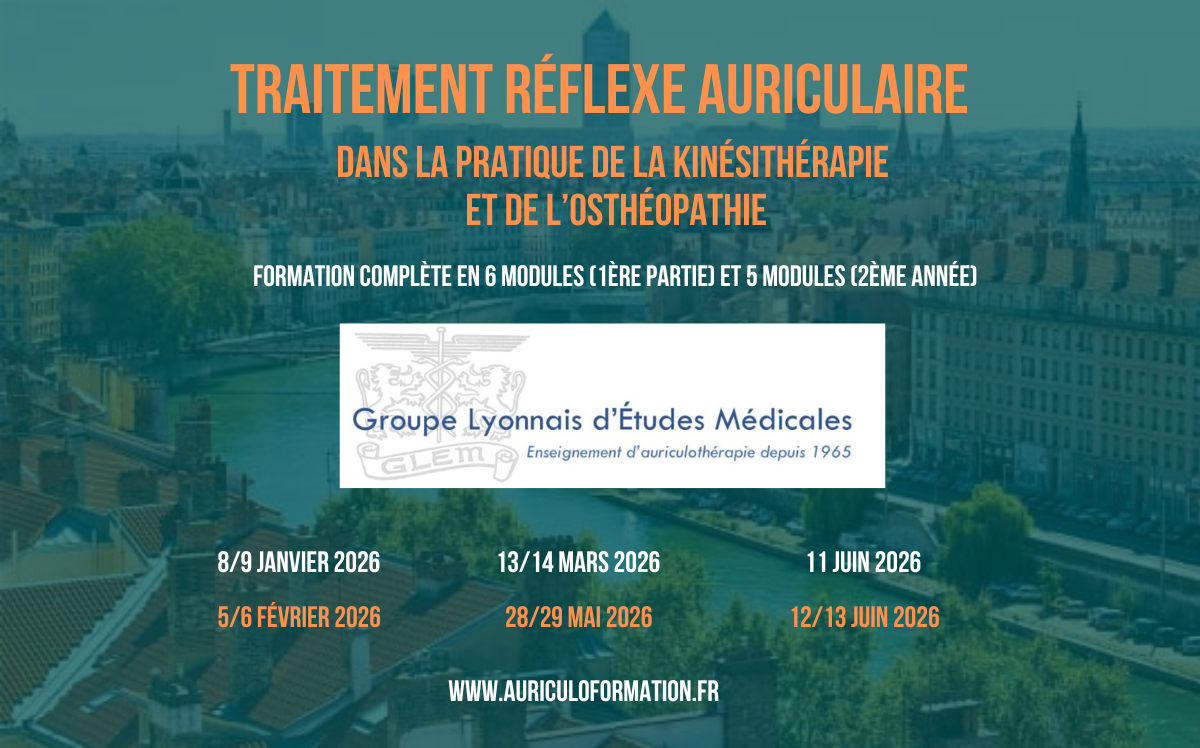 Lire la suite à propos de l’article GLEM _ Formation certifiante : Traitement réflexe auriculaire en kinésithérapie et ostéopathie