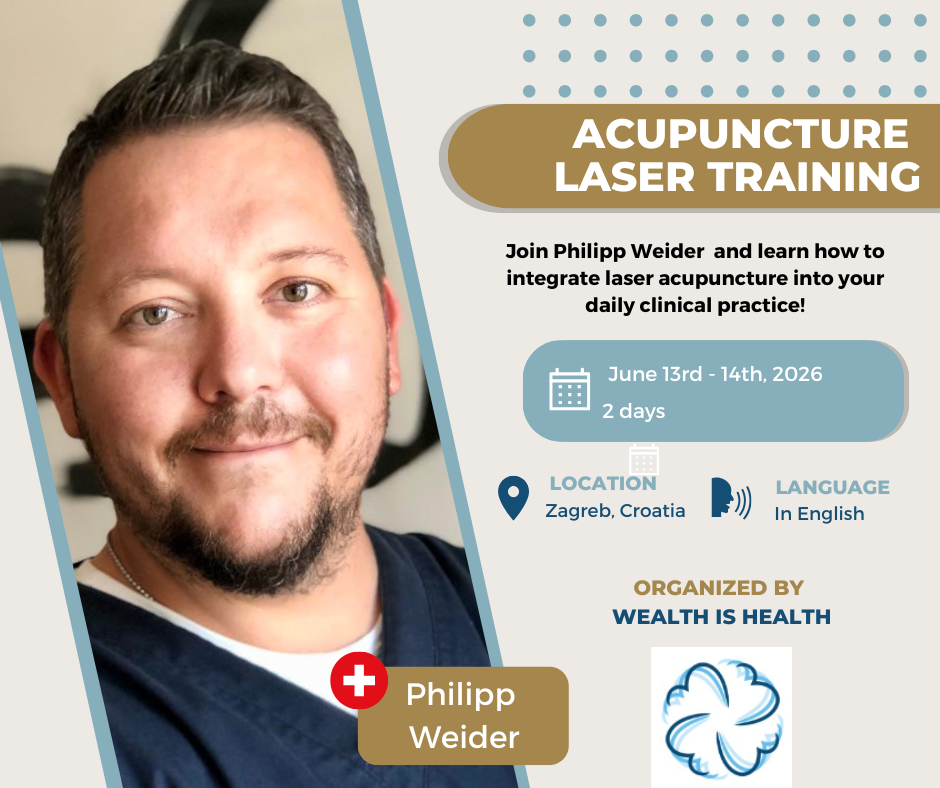 Join a 2-day laser acupuncture training with Philipp Weider in Zagreb on June 13–14, 2026. Learn frequencies, laser parameters and clinical treatment concepts with extensive hands-on practice.